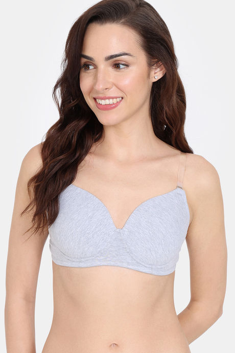 Zivame Beautiful Basics Padded Non Wired 3/4Th Coverage Backless Bra - Grey Melange — image 3
